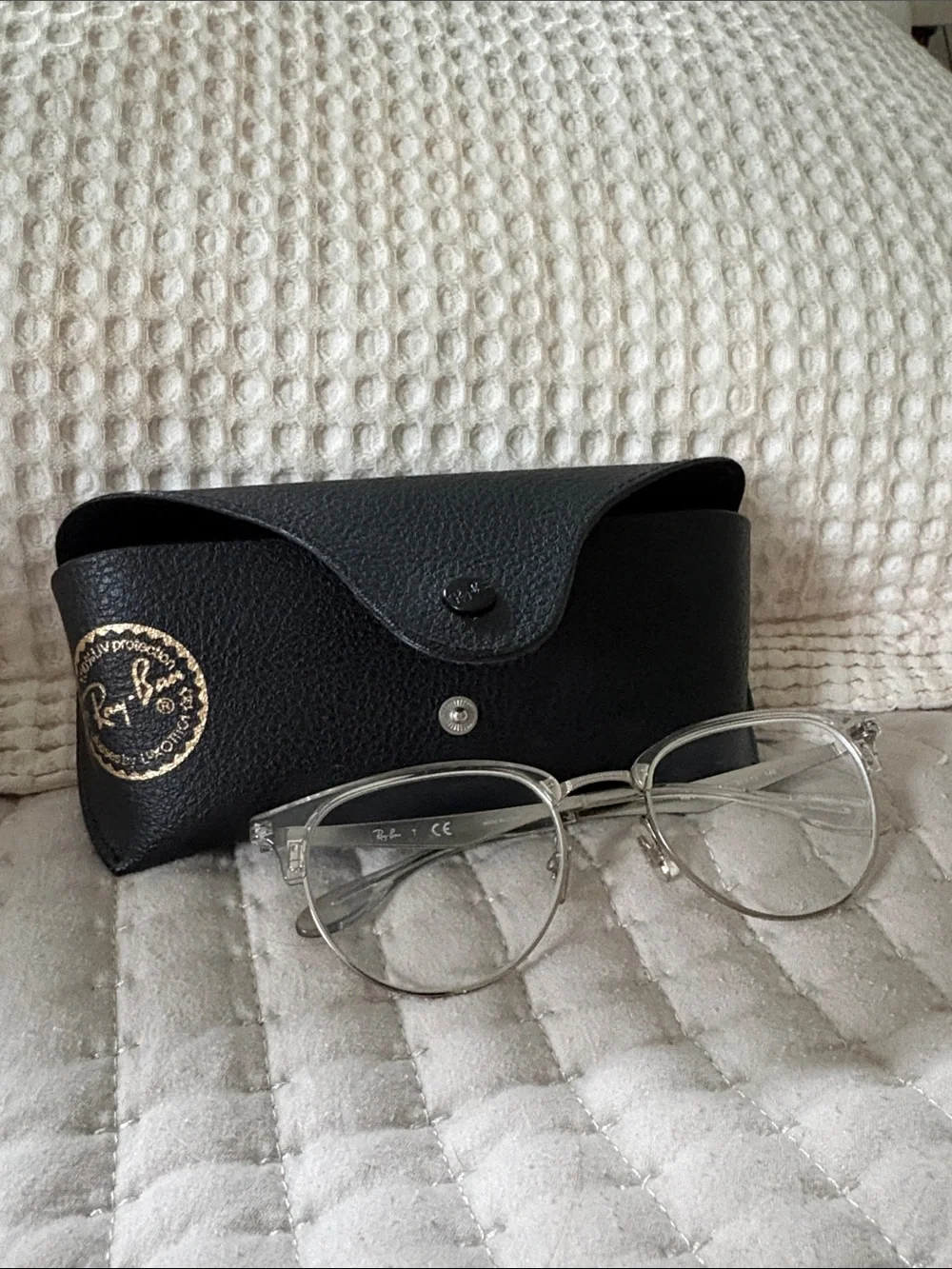 Ray-Ban Black Leather Eyeglass Case with Silver Frames